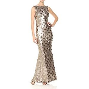 Dress The Population Metallic Yvette Sleeveless Sequin Long Column Gown Large